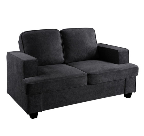 Modern Loveseat, Comfortable 2 Seater Couch With Deep Seating And High Density Foam, Loose Back Cushions, Wide Arms - Black