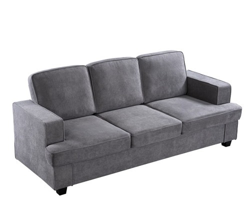 Modern Sofa, Comfortable 3 Seater Couch With Deep Seating And High Density Foam, Loose Back Cushions, Wide Arms - Gray