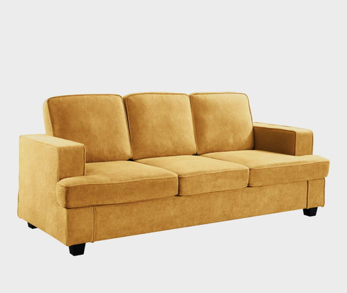 Modern Sofa, Comfortable 3 Seater Couch With Deep Seating, Loose Back Cushions, Wide Arms - Mustard Yellow