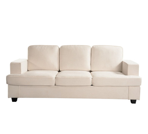 Modern Sofa, Comfortable 3 Seater Couch With Deep Seating, Loose Back Cushions, Wide Arms - Ivory