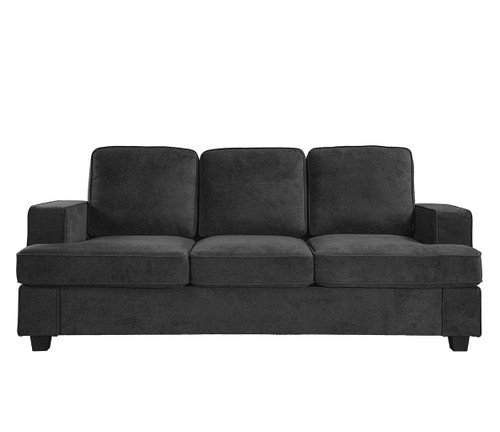 Modern Sofa, Comfortable 3 Seater Couch With Deep Seating And High Density Foam, Loose Back Cushions, Wide Arms - Black