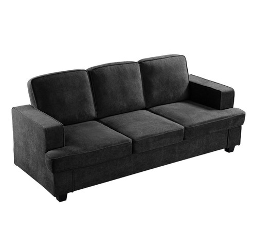 Modern Sofa, Comfortable 3 Seater Couch With Deep Seating And High Density Foam, Loose Back Cushions, Wide Arms - Black