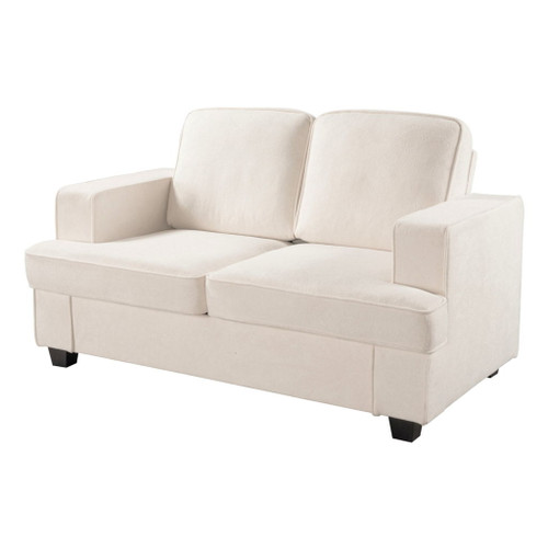Modern Loveseat, Comfortable 2 Seater Couch With Deep Seating, Loose Back Cushions, Wide Arms - Ivory