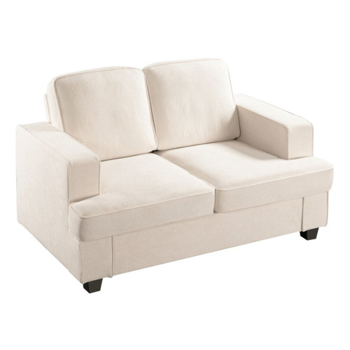 Modern Loveseat, Comfortable 2 Seater Couch With Deep Seating, Loose Back Cushions, Wide Arms - Ivory