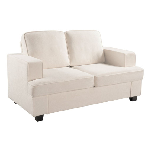 Modern Loveseat, Comfortable 2 Seater Couch With Deep Seating, Loose Back Cushions, Wide Arms - Ivory