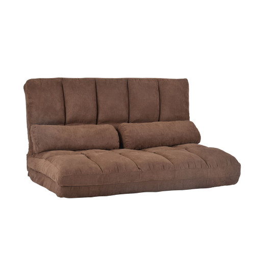 Double Chaise Lounge Sofa Floor Couch And Sofa With Two Pillows - Brown
