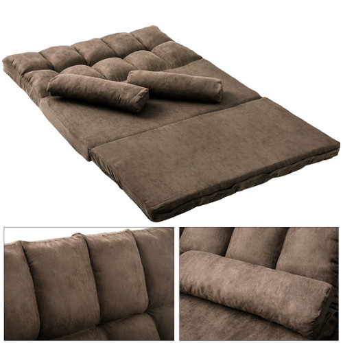 Double Chaise Lounge Sofa Floor Couch And Sofa With Two Pillows - Brown