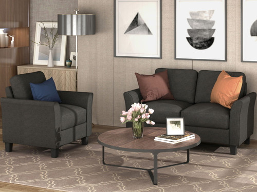 Living Room Furniture Armrest Single Chair And Loveseat Sofa - Black