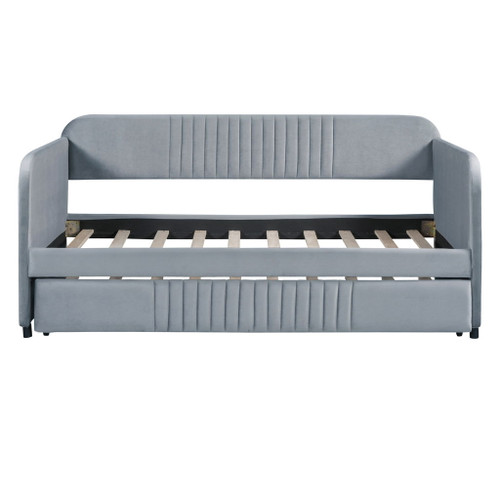 Upholstered Daybed Sofa Bed Twin Size With Trundle Bed And Slat - Gray
