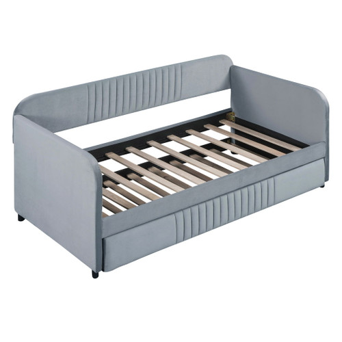 Upholstered Daybed Sofa Bed Twin Size With Trundle Bed And Slat - Gray