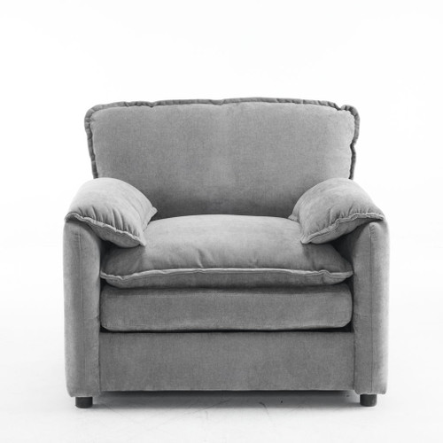 Oversized Reading Armchair With Thick Cushions, High Back Support - Gray