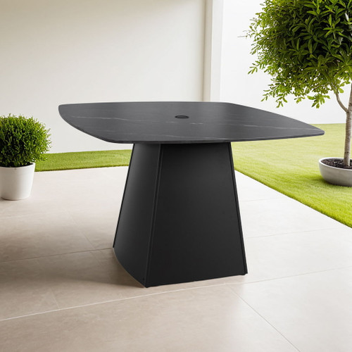 Rounded Square Outdoor Pedestal Dining Table - Ember Black