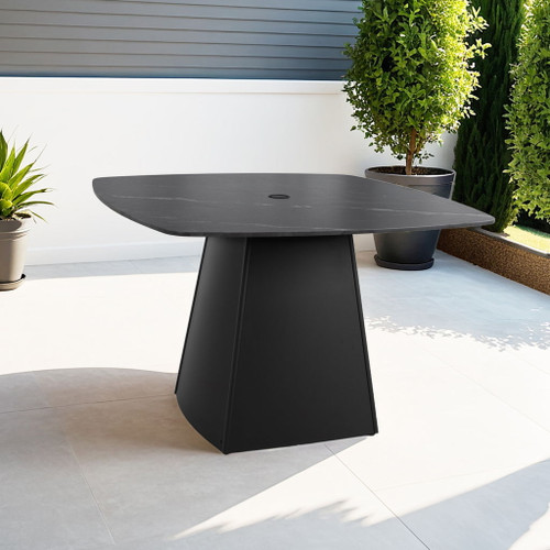 Rounded Square Outdoor Pedestal Dining Table - Ember Black