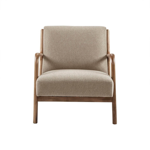 Mid - Century Lounge Chair With Upholstered Seat - Taupe