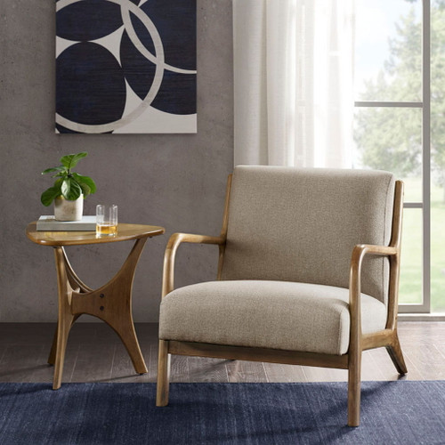 Mid - Century Lounge Chair With Upholstered Seat - Taupe