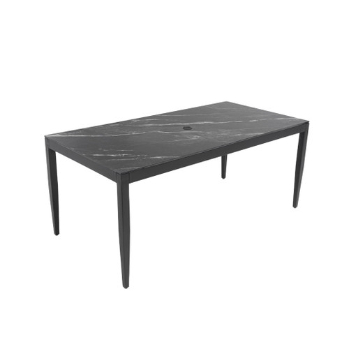 Outdoor Modern Patio Dining Table, Post Tapered Legs Seats 6, Weatherproof & Rust Free - Ember Black