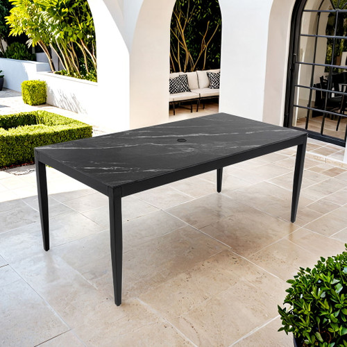 Outdoor Modern Patio Dining Table, Post Tapered Legs Seats 6, Weatherproof & Rust Free - Ember Black