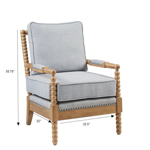 The Arm Chair With Padded Armrests - Dusty Blue / Camel Oak
