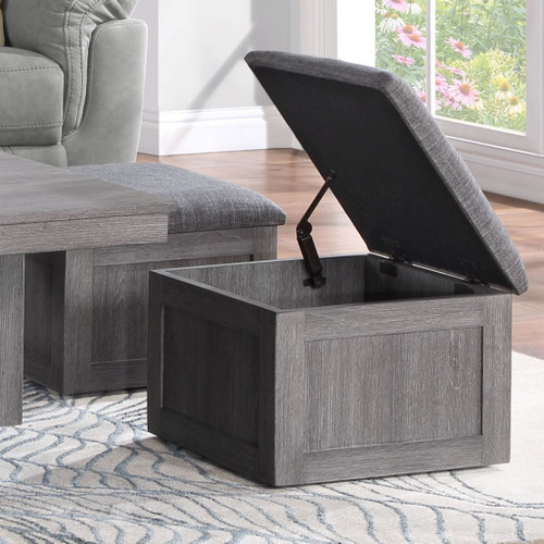 Moseberg - Coffee Table With Storage Stools - Light Gray