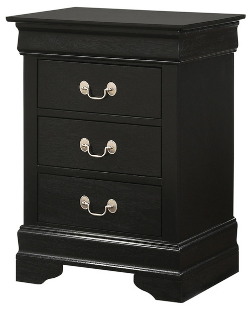 Louis Phillipe - 3 Drawer Nightstand - Black