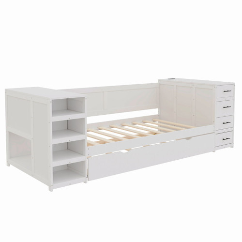 Daybed With Side Shelves, Multi Functional Desk & Charging Station