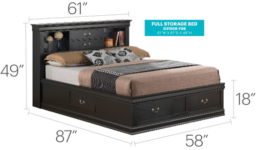 Louis Phillipe - Bookcase Storage Bed