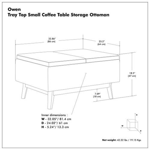 Owen - Tray Top Small Coffee Table Upholstered Storage Ottoman