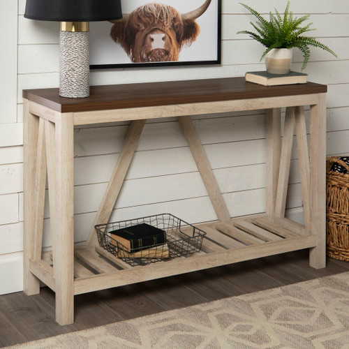 Farmhouse A Frame Entry Table With Lower Shelf