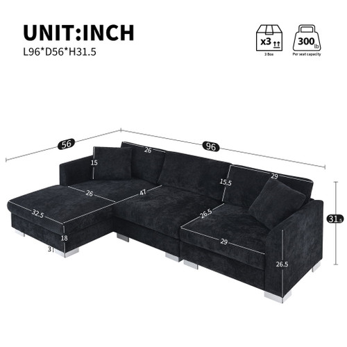 Modern Cloud Sectional Sofa L Shaped Luxury Couch Set With 2 Free Pillows 4 Seat With Oversized Chaise