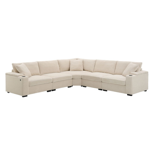 Convertible L Shaped Sectional Corner Couch With Armrest Storage Cup Holders USB Charger, Irregular Corner Oversized Comfy Modular Sofa