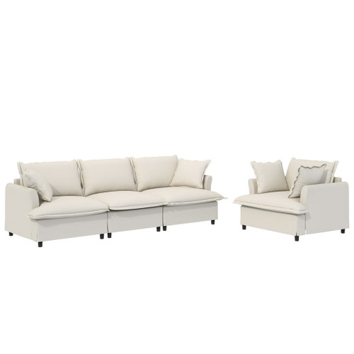 Living Room Set Modular Sectional Couch, Upholstered Sofa & Armchair & Movable Ottoman