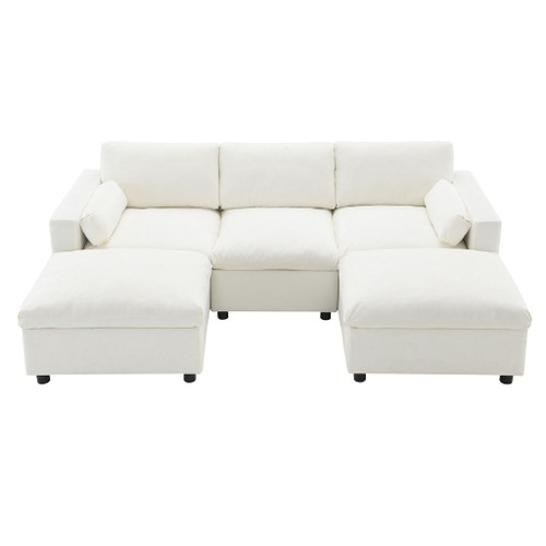 Modular Sectional With Storage Pockets, 5 Seat U Shaped Couch Set With Pillows, Free Combination Modern Cloud Sofa With 2 Movable Ottoman