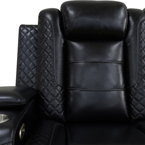 3-Piece Breathing Leather Living Room Recliner Sofa Set in Black
