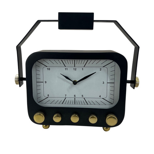 12" Footed Clock With Handle - Black / Gold