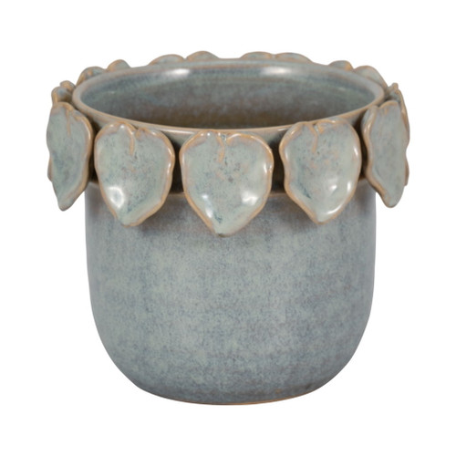 6" Leaf Applique Planter - Seafoam