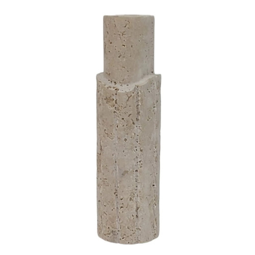 7" Raw Edge Travertine Taper Holder - Tan