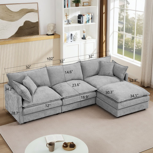 Contemporary Modular Sectional Sofa Set With Movable Ottoman