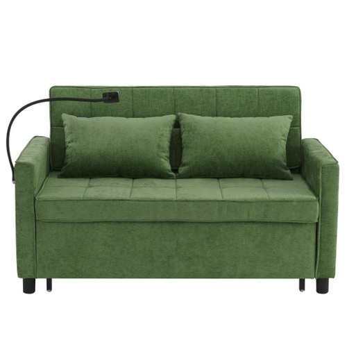 Loveseat Sofa Bed Sleeper With Reversible Backrest, Side Pockets, USB Ports, Phone Holder