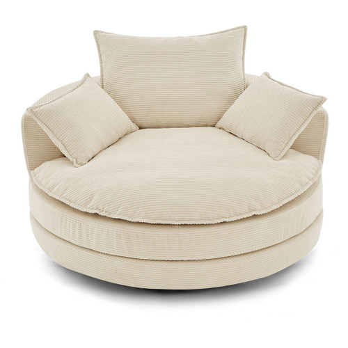 360° Swivel Accent Barrel Chair With Dual Layer Cushion And 3 Removable Pillows