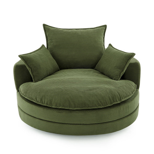 360° Swivel Accent Barrel Chair With Dual Layer Cushion And 3 Removable Pillows