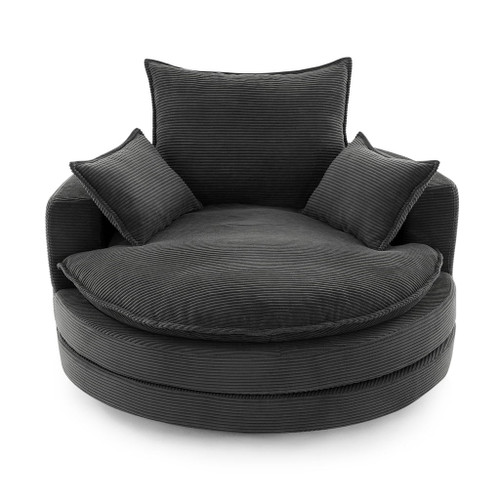 360° Swivel Accent Barrel Chair With Dual Layer Cushion And 3 Removable Pillows