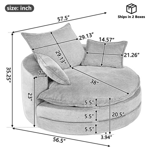 360° Swivel Accent Barrel Chair With Dual Layer Cushion And 3 Removable Pillows