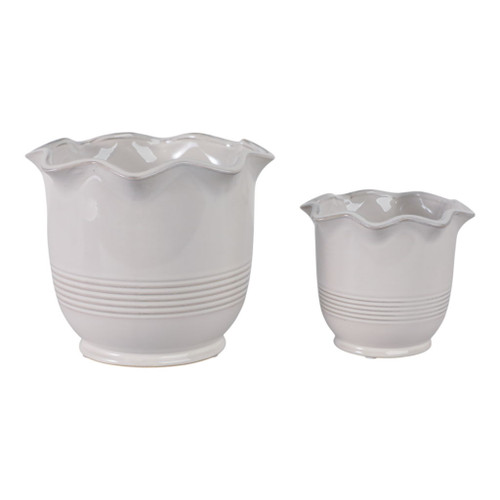 6" / 8" Fluted Planters (Set of 2) - Ivory
