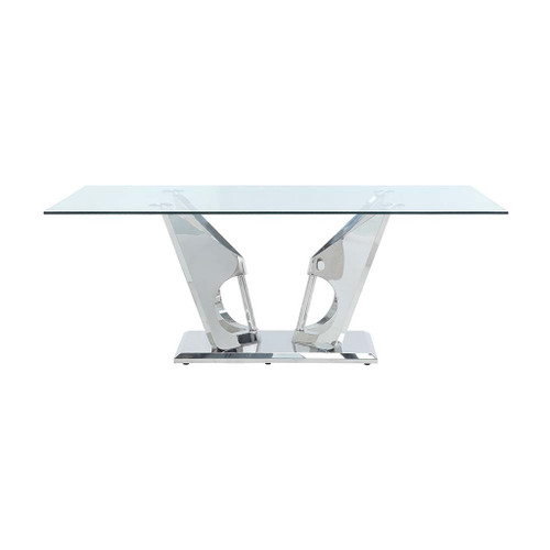 Azriel - Dining Table With Pedestal Base - Clear Glass & Mirrored Silver Azriel - Dining Table With Pedestal Base - Clear Glass & Mirrored Silver