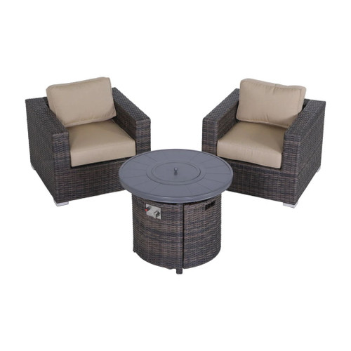 Rattan Patio Set With Comfortable Cushions And Fire Pit