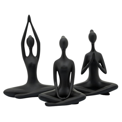 10" Resin Yoga Ladies (Set of 3) - Black