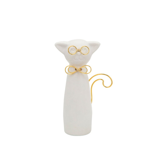 Cat With Glasses Deco 7" - White