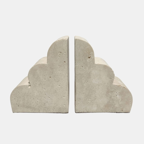 5" Travertine Cloud Bookends (Set of 2) - Tan