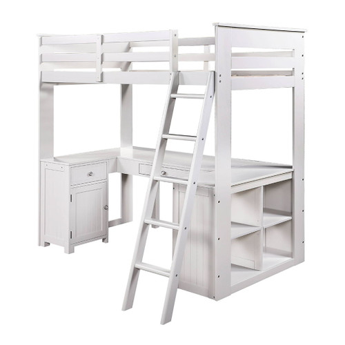 Ambar - Twin Loft Bed With Desk & Bookcase & Chest - Light Gray