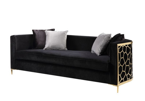 Fergal - Sofa With 4 Pillows - Black Velvet & Gold Fergal - Sofa With 4 Pillows - Black Velvet & Gold